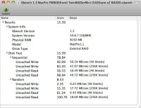 Xbench 1.3 MacPro FW800(front) TwinRAIDerMini (5400rpm x2 RAID0)